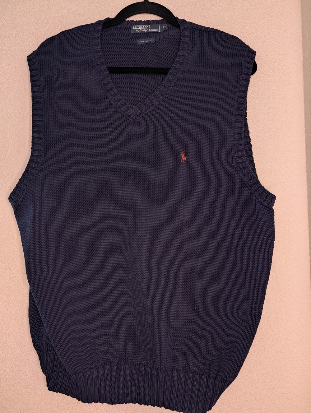 VTG Polo Ralph Lauren 90s 100% Cotton Vest Men’s XL Blue Preppy Equestrian Golf